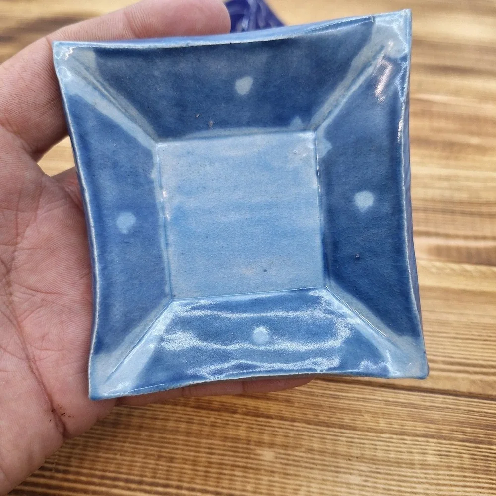 X2 Artisan Blue Dipping Sauce Tray‎ Trinket Oil Butter Pat 3.5
